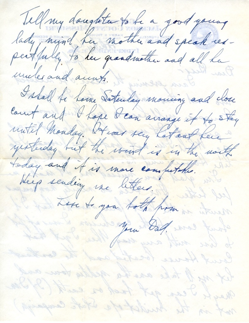 Letter from Harry S. Truman to Bess W. Truman