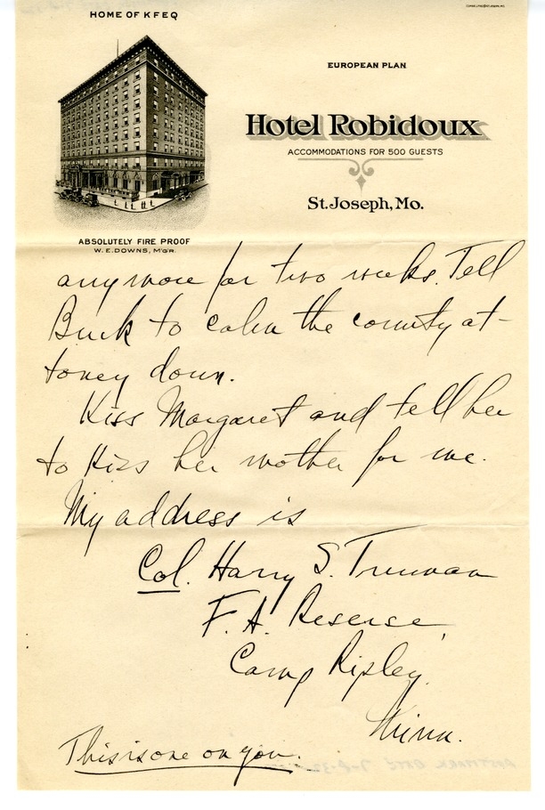 Letter from Harry S. Truman to Bess W. Truman