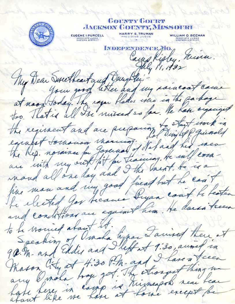 Letter from Harry S. Truman to Bess W. Truman