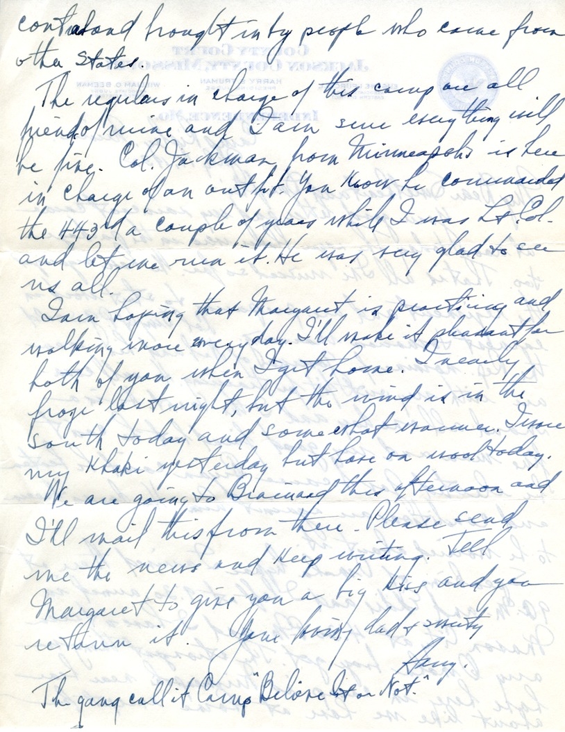 Letter from Harry S. Truman to Bess W. Truman