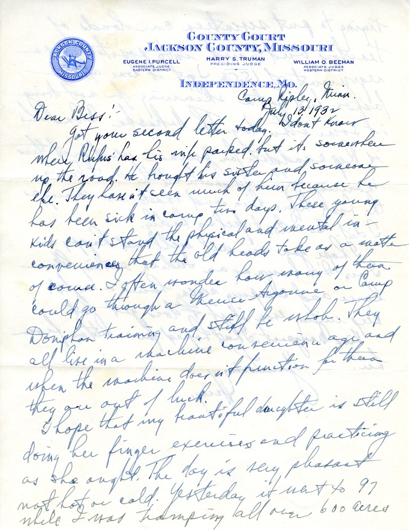 Letter from Harry S. Truman to Bess W. Truman