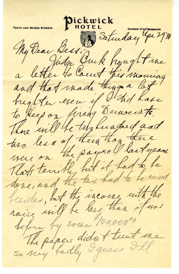 Letter from Harry S. Truman to Bess W. Truman