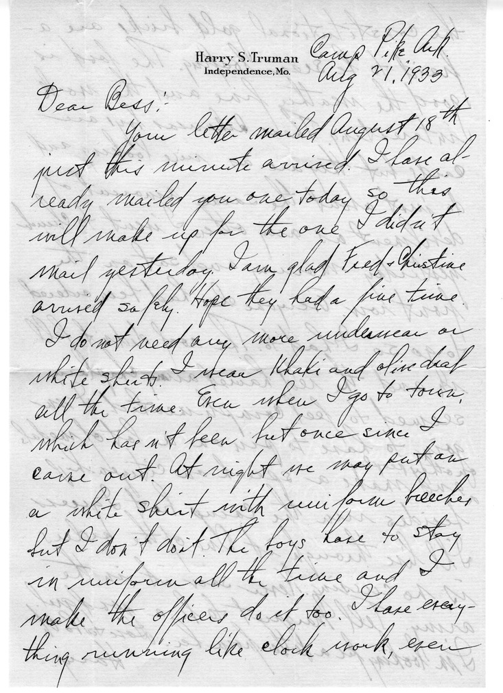 Letter from Harry S. Truman to Bess W. Truman