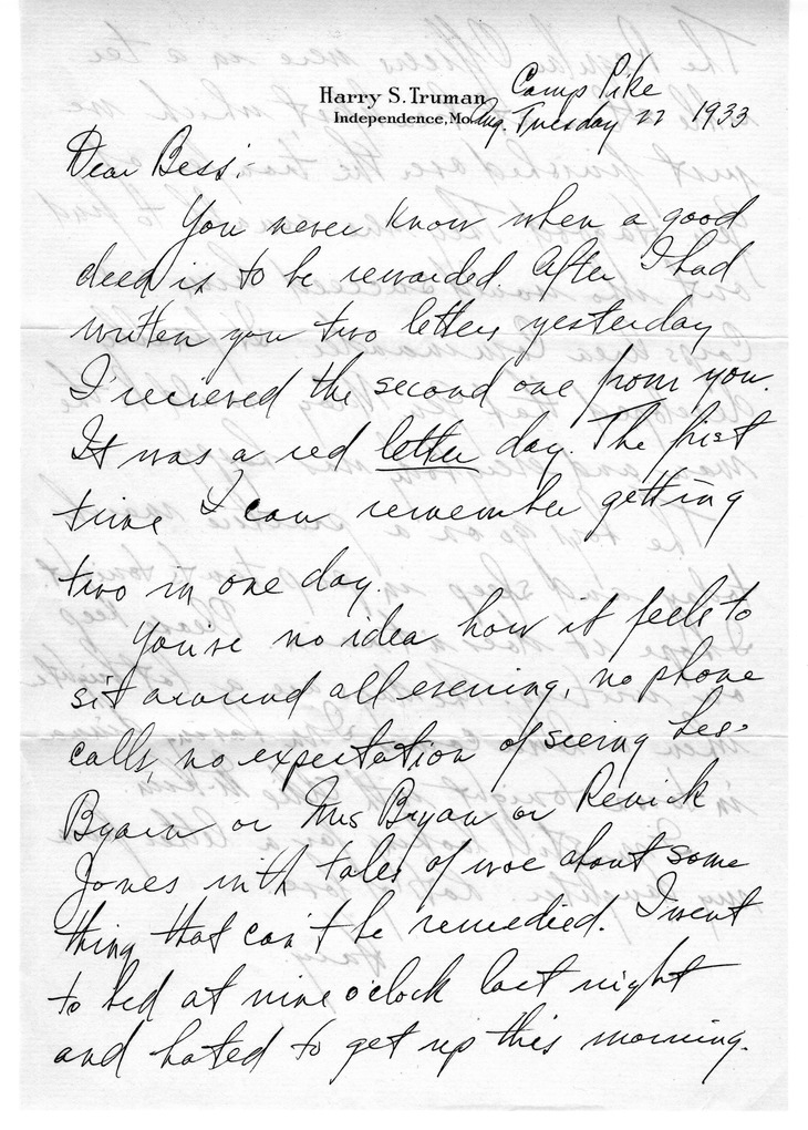 Letter from Harry S. Truman to Bess W. Truman