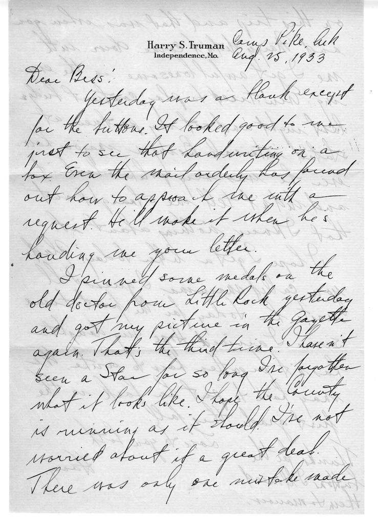 Letter from Harry S. Truman to Bess W. Truman