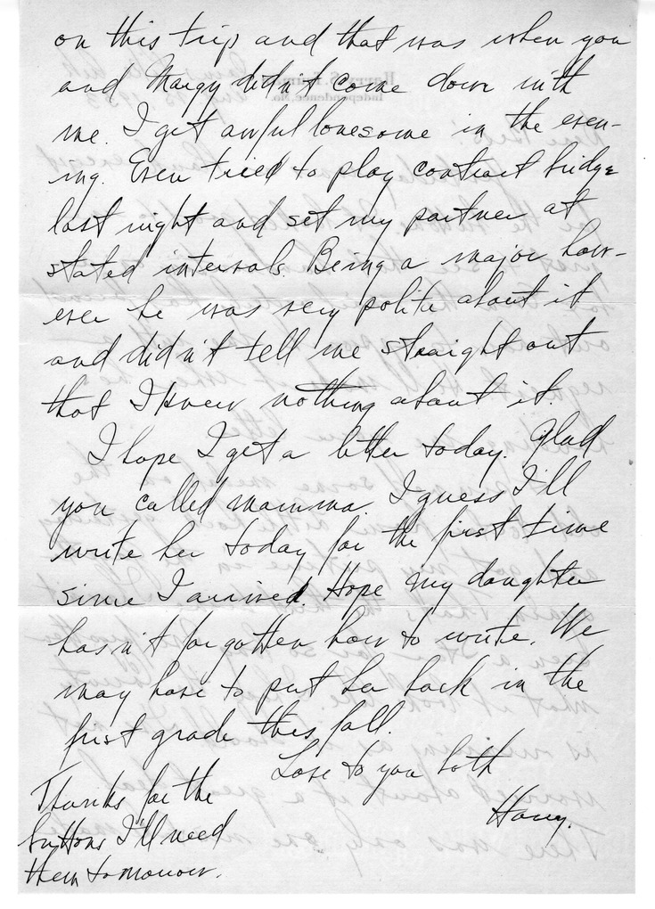 Letter from Harry S. Truman to Bess W. Truman