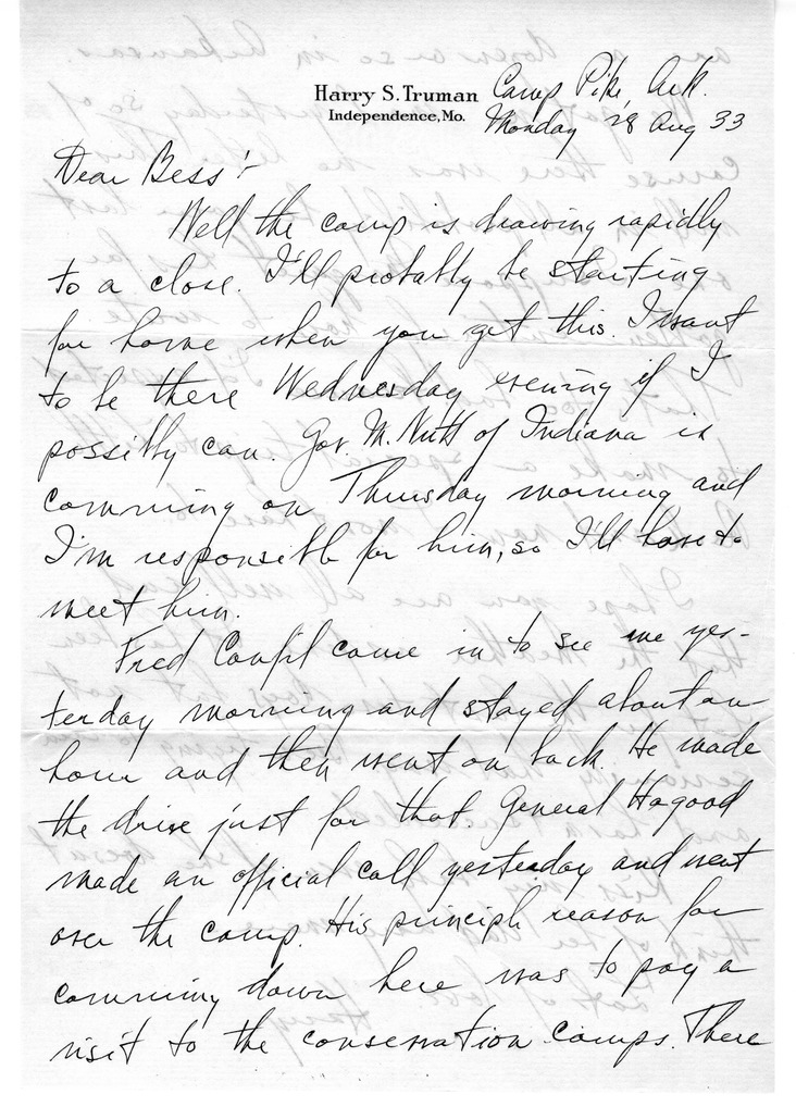 Letter from Harry S. Truman to Bess W. Truman