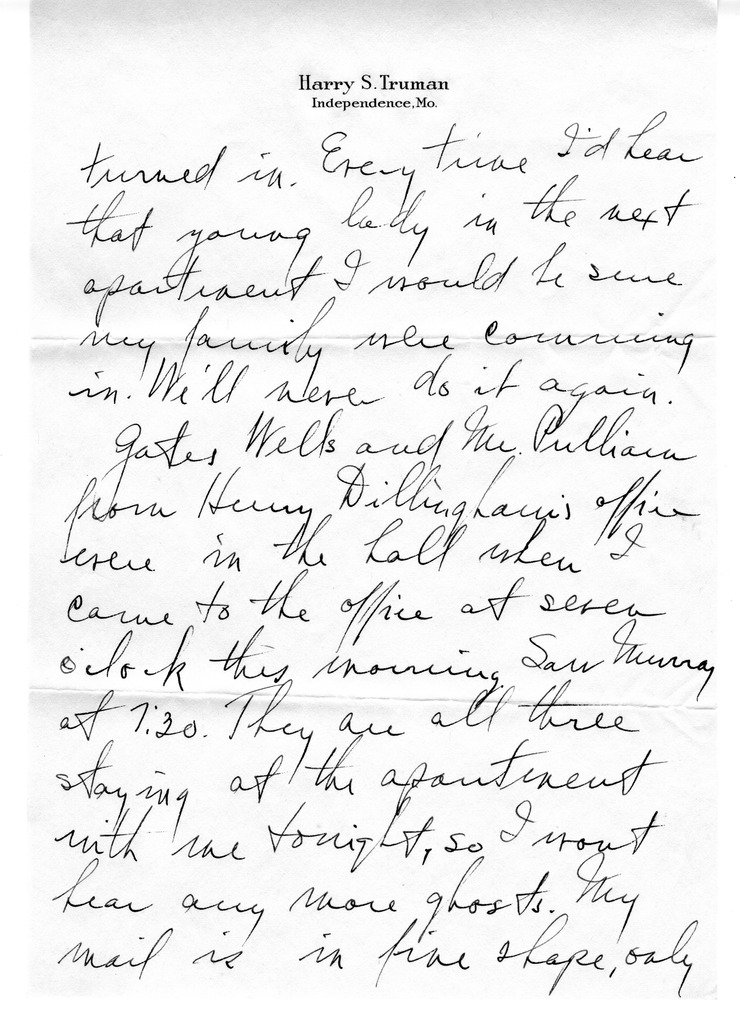 Letter from Harry S. Truman to Bess W. Truman