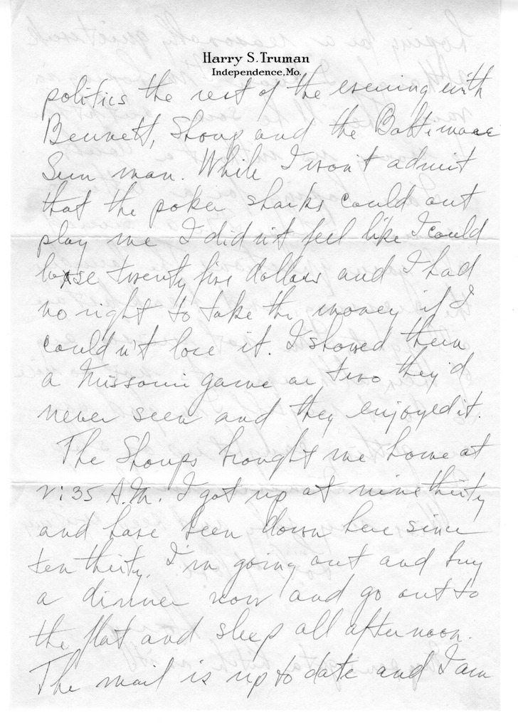 Letter from Harry S. Truman to Bess W. Truman