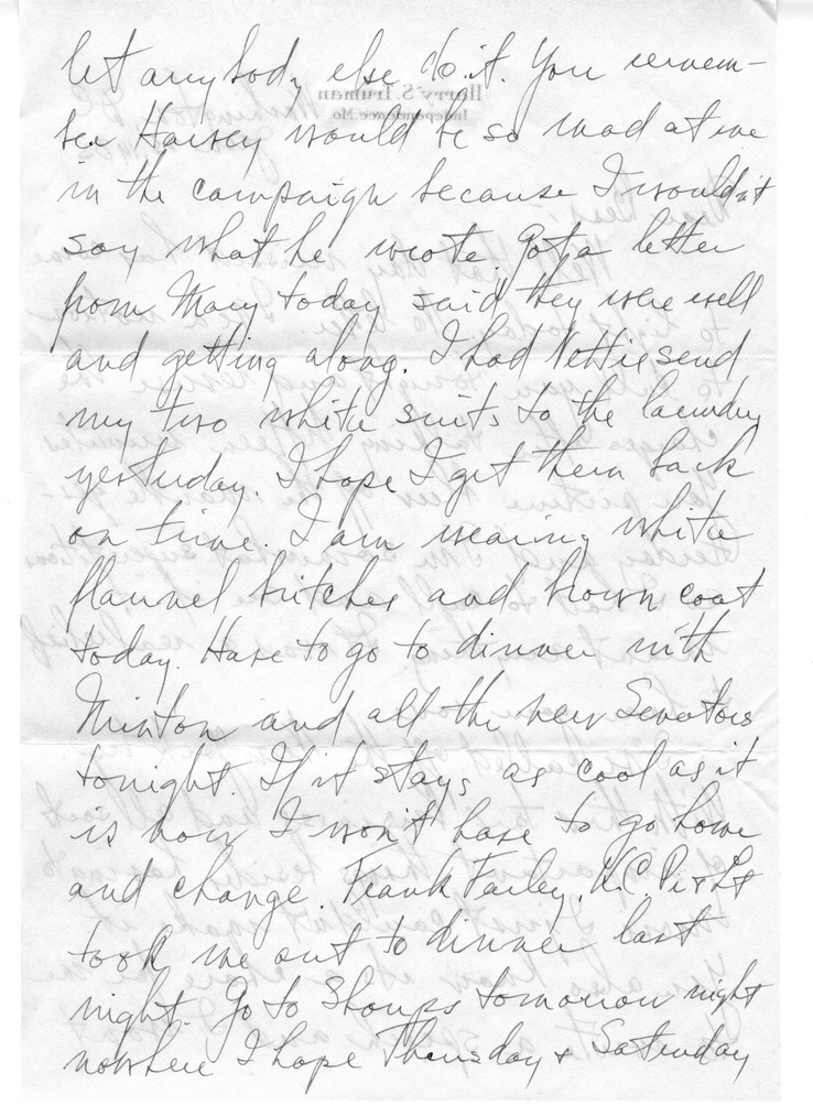 Letter from Harry S. Truman to Bess W. Truman