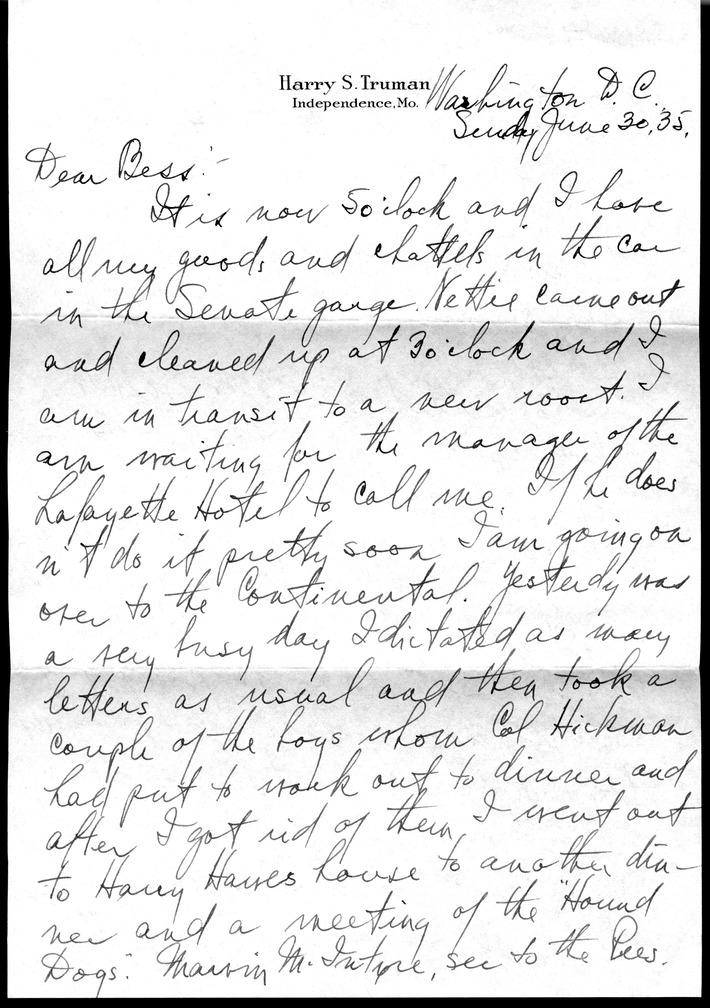 Letter from Harry S. Truman to Bess W. Truman