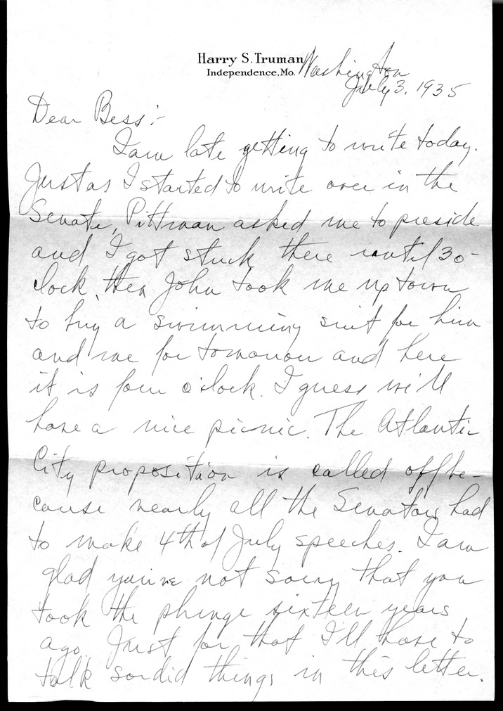 Letter from Harry S. Truman to Bess W. Truman