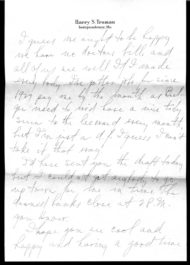 Letter from Harry S. Truman to Bess W. Truman