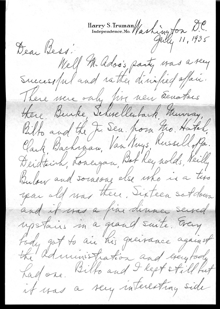 Letter from Harry S. Truman to Bess W. Truman