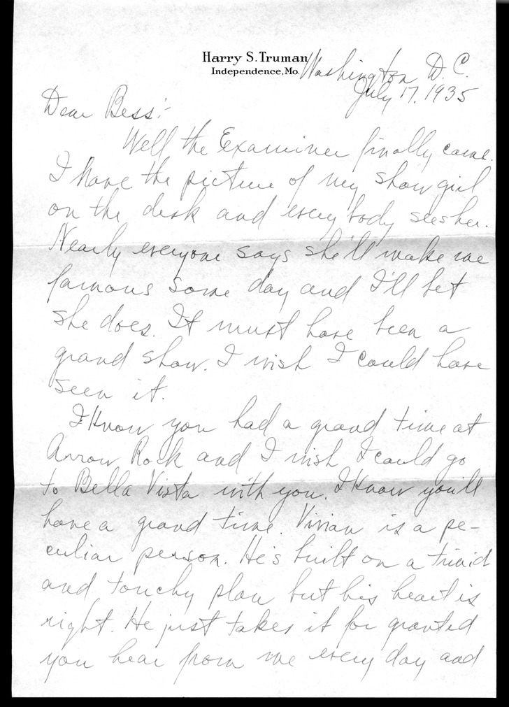 Letter from Harry S. Truman to Bess W. Truman