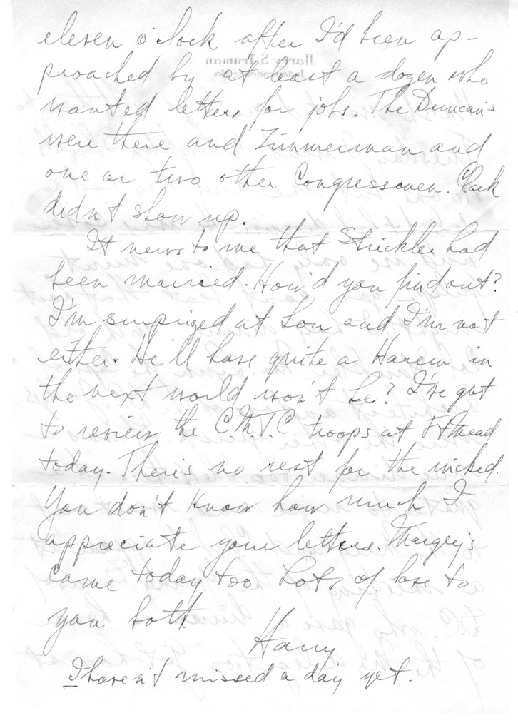 Letter from Harry S. Truman to Bess W. Truman