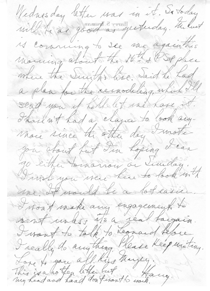 Letter from Harry S. Truman to Bess W. Truman