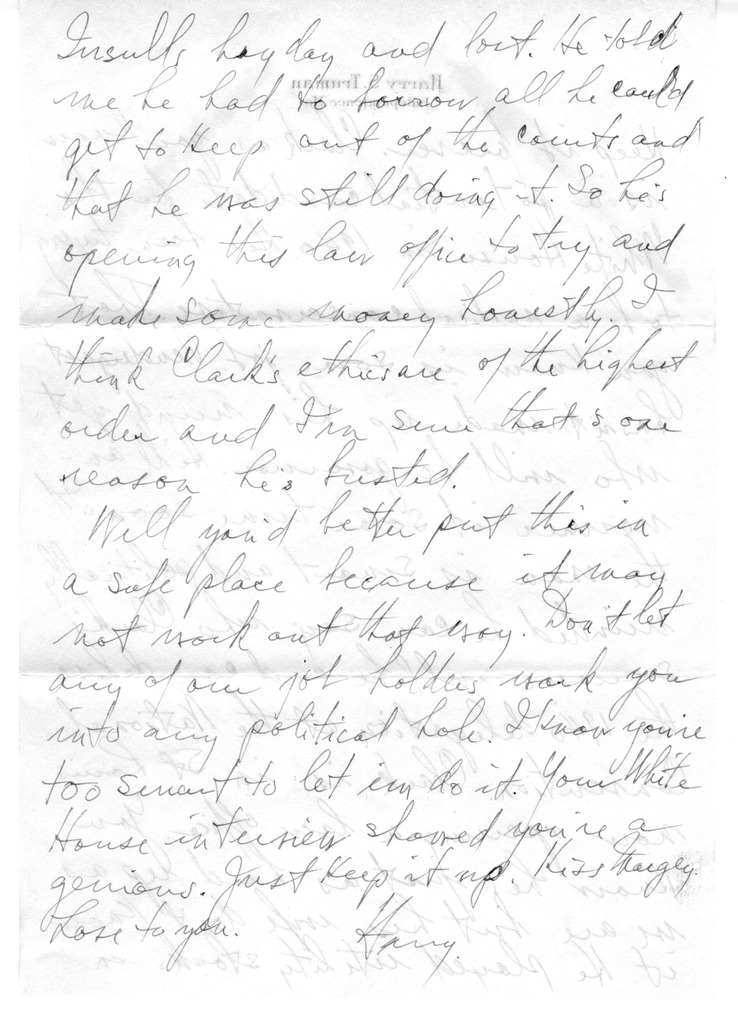 Letter from Harry S. Truman to Bess W. Truman