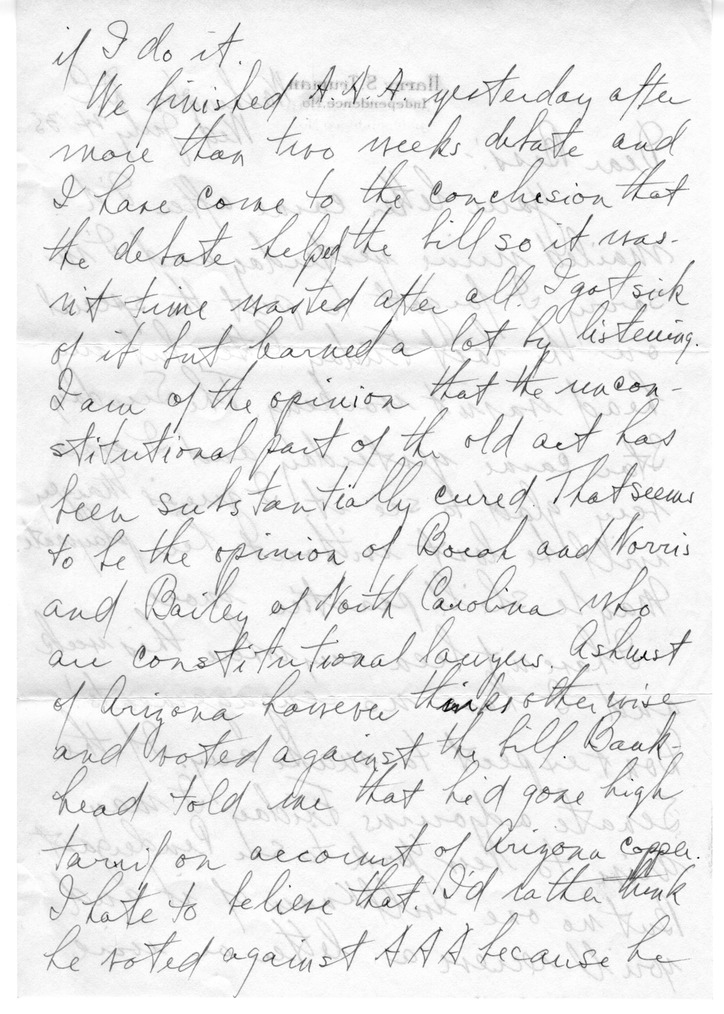 Letter from Harry S. Truman to Bess W. Truman