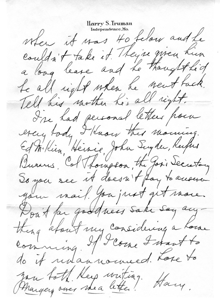 Letter from Harry S. Truman to Bess W. Truman