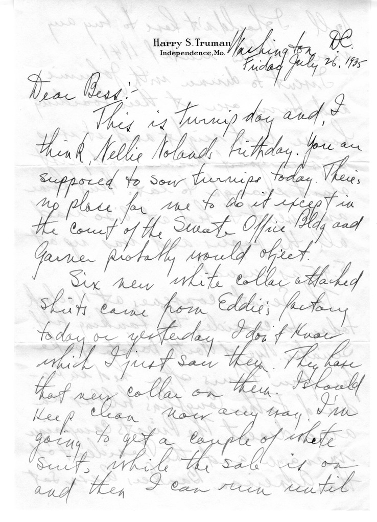 Letter from Harry S. Truman to Bess W. Truman