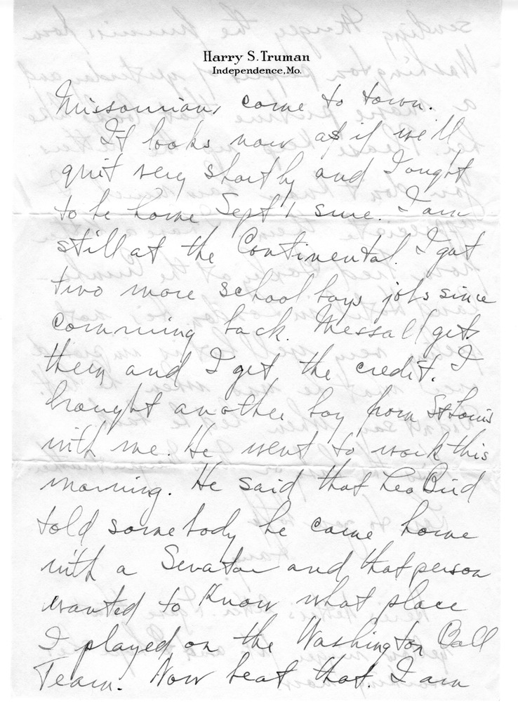 Letter from Harry S. Truman to Bess W. Truman