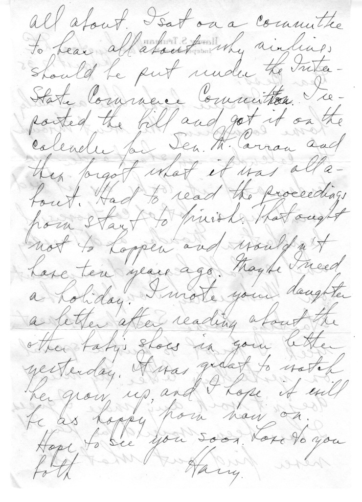 Letter from Harry S. Truman to Bess W. Truman