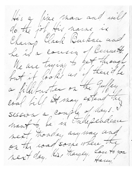 Letter from Harry S. Truman to Bess W. Truman