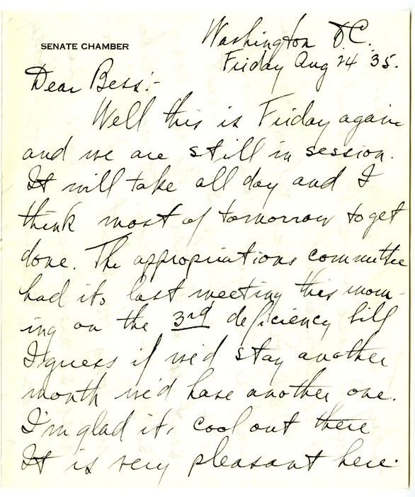 Letter from Harry S. Truman to Bess W. Truman