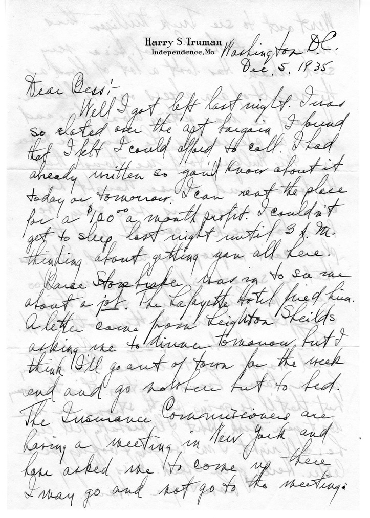 Letter from Harry S. Truman to Bess W. Truman