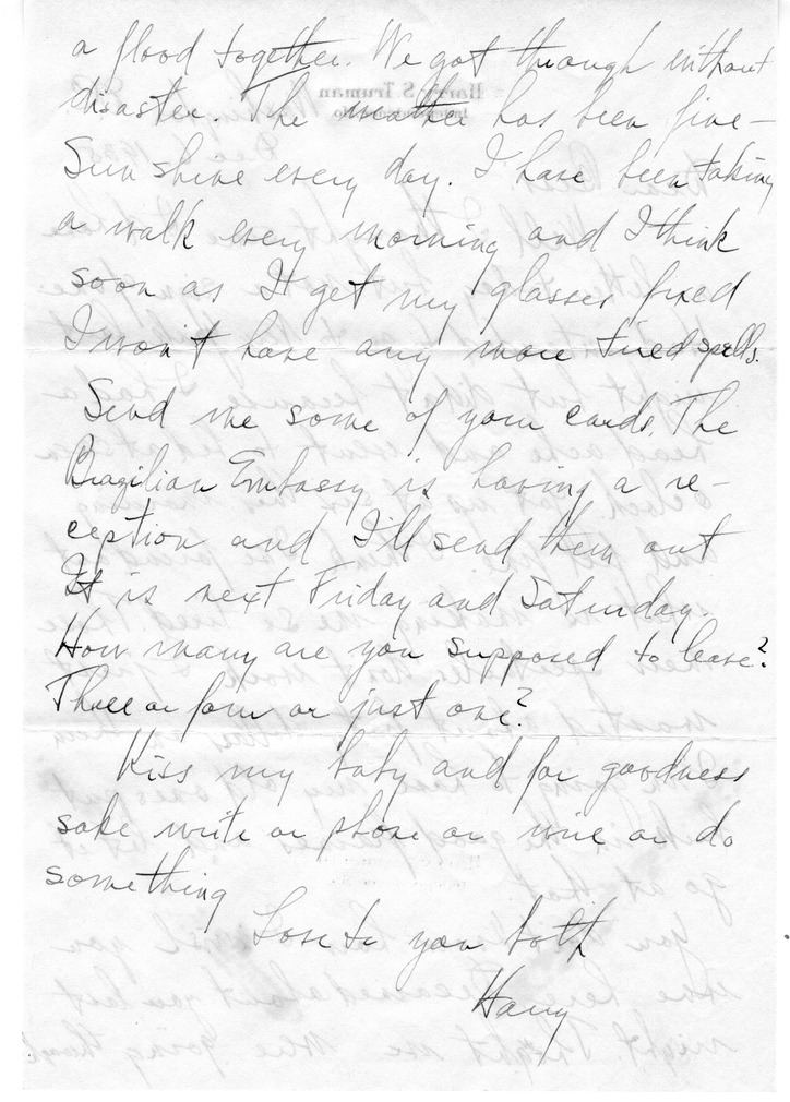 Letter from Harry S. Truman to Bess W. Truman