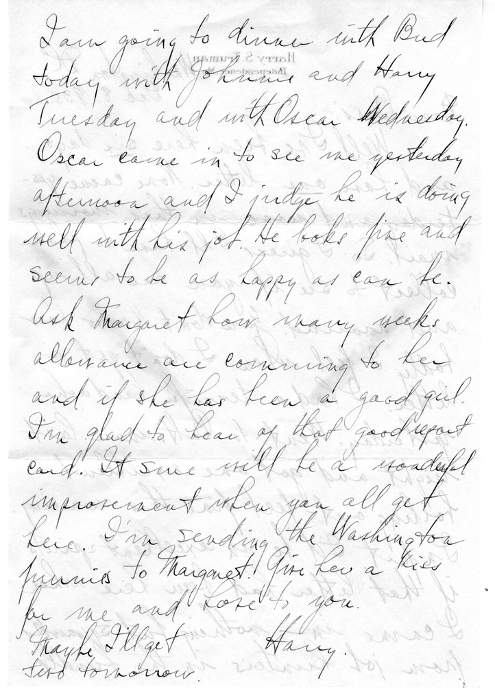 Letter from Harry S. Truman to Bess W. Truman