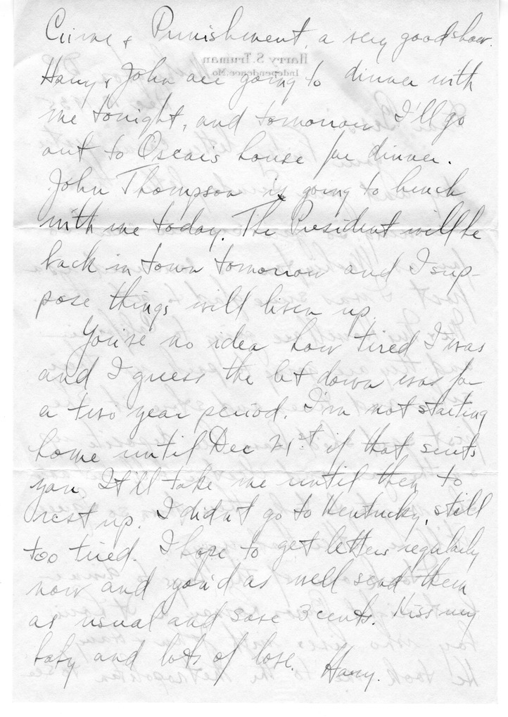 Letter from Harry S. Truman to Bess W. Truman