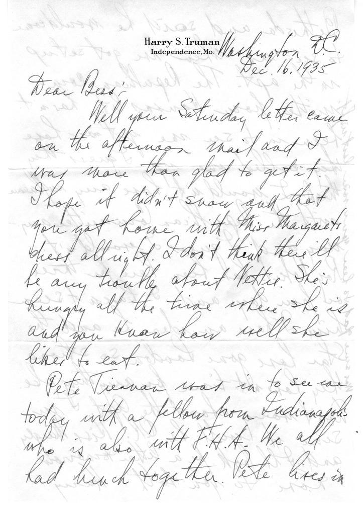 Letter from Harry S. Truman to Bess W. Truman