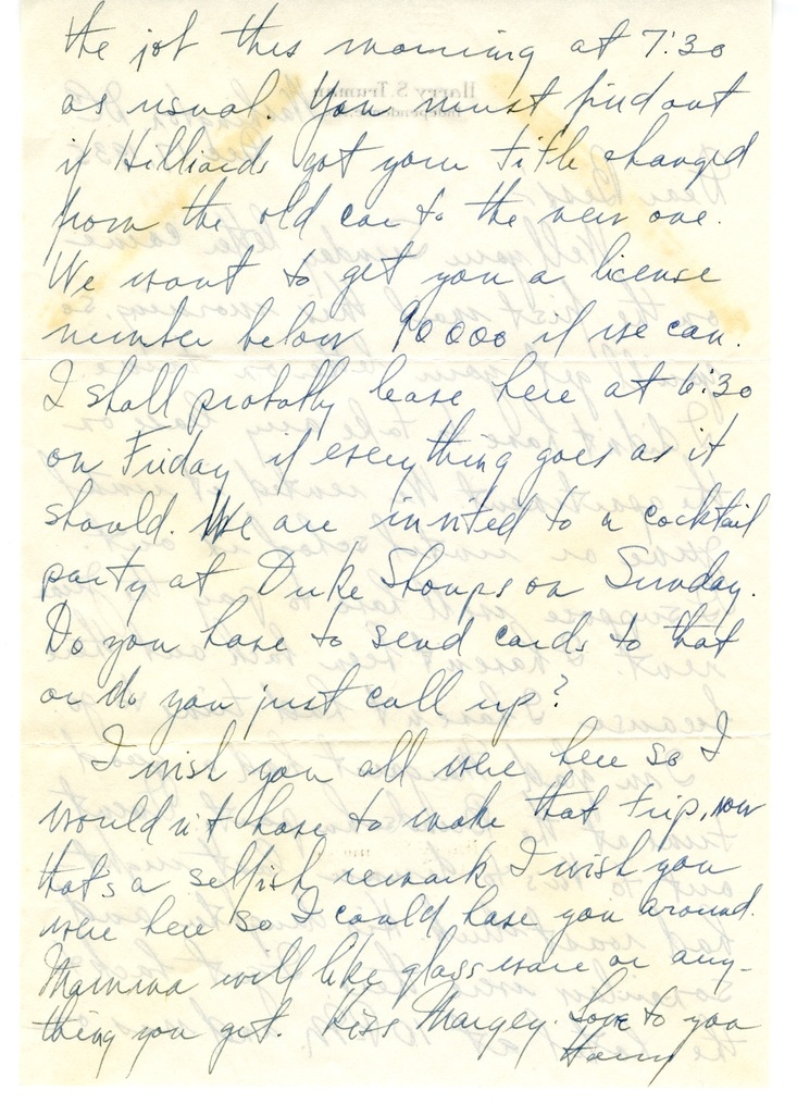 Letter from Harry S. Truman to Bess W. Truman