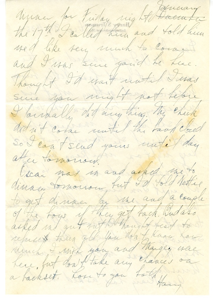 Letter from Harry S. Truman to Bess W. Truman