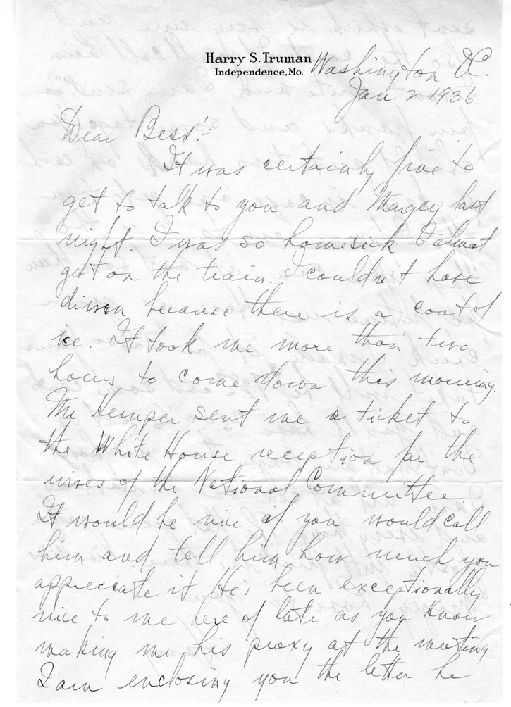 Letter from Harry S. Truman to Bess W. Truman