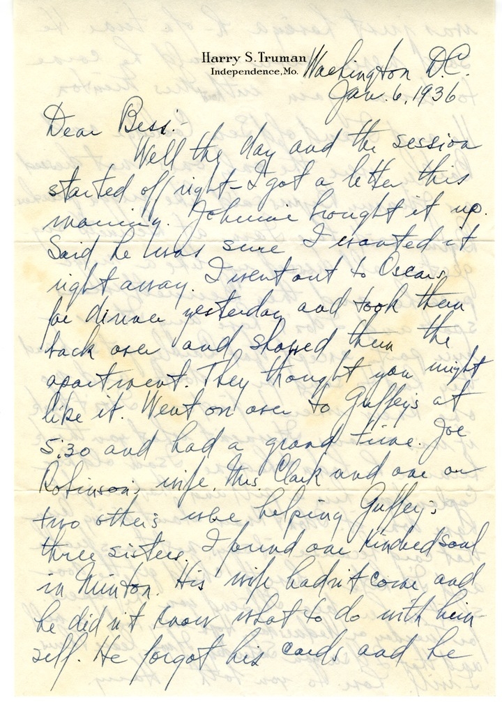 Letter from Harry S. Truman to Bess W. Truman