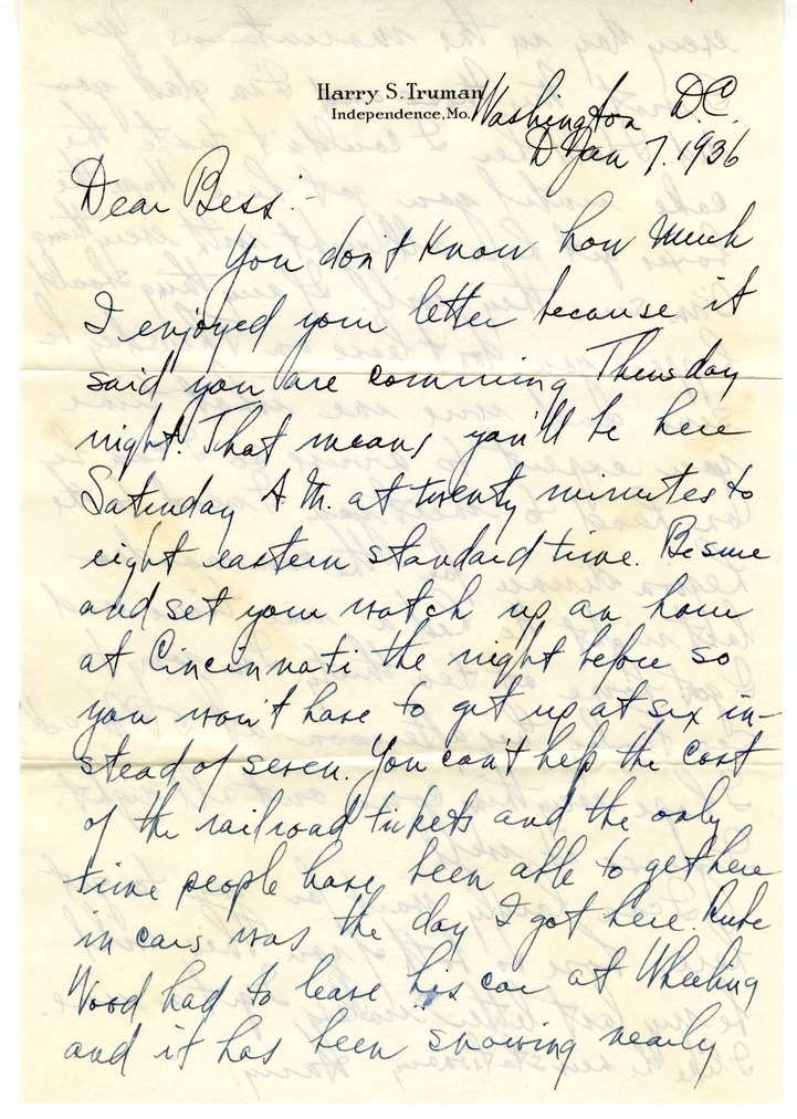 Letter from Harry S. Truman to Bess W. Truman