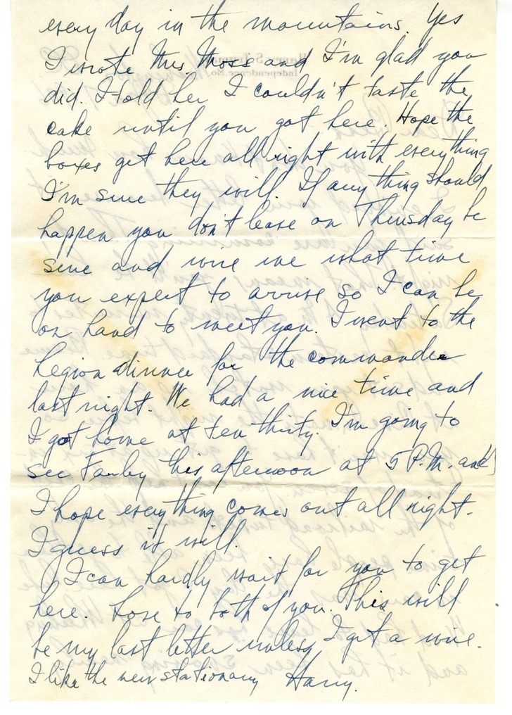 Letter from Harry S. Truman to Bess W. Truman