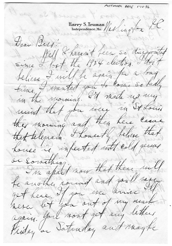 Letter from Harry S. Truman to Bess W. Truman