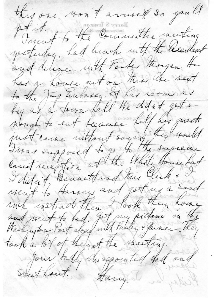 Letter from Harry S. Truman to Bess W. Truman