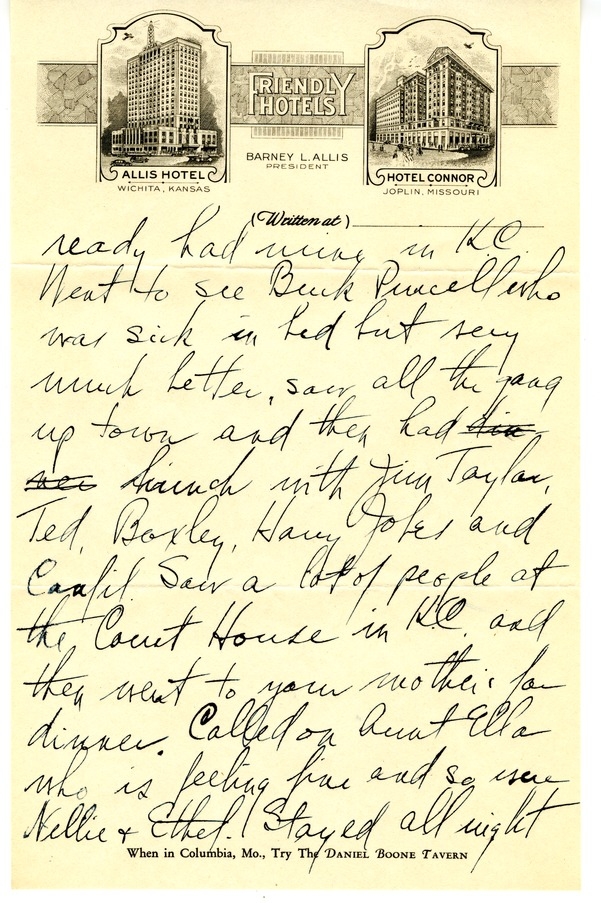 Letter from Harry S. Truman to Bess W. Truman