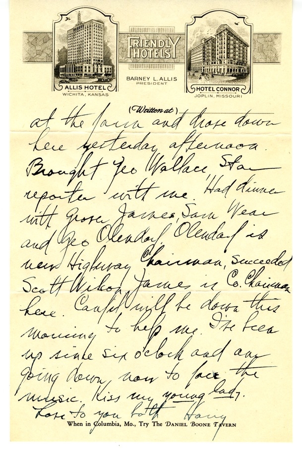 Letter from Harry S. Truman to Bess W. Truman