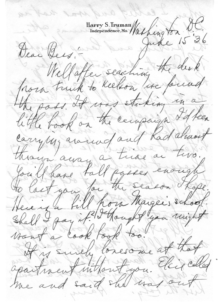 Letter from Harry S. Truman to Bess W. Truman