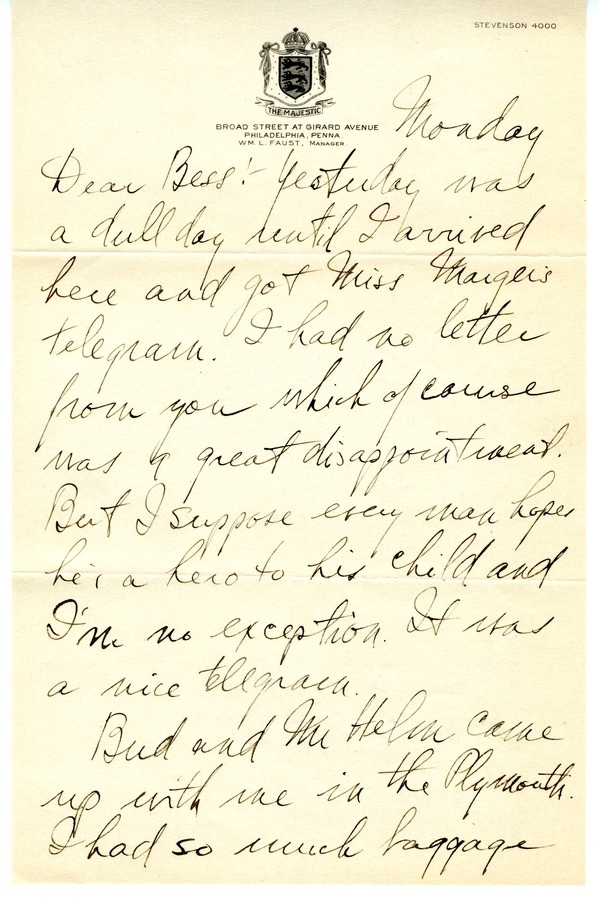 Letter from Harry S. Truman to Bess W. Truman