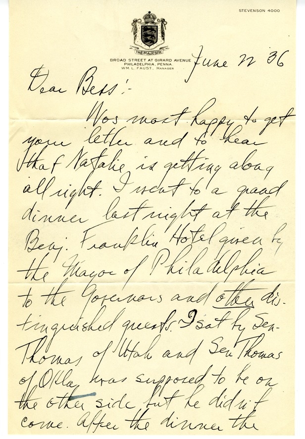 Letter from Harry S. Truman to Bess W. Truman