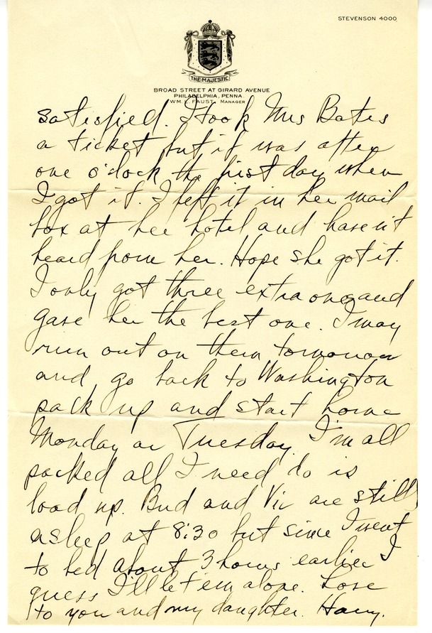 Letter from Harry S. Truman to Bess W. Truman