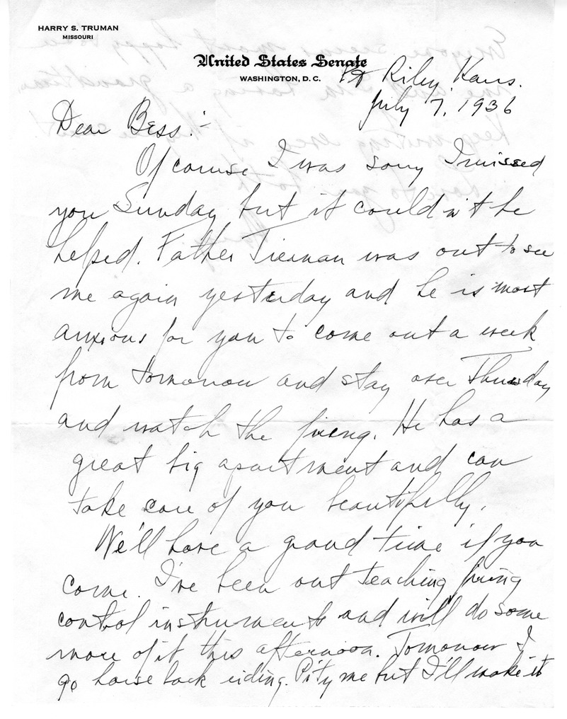 Letter from Harry S. Truman to Bess W. Truman