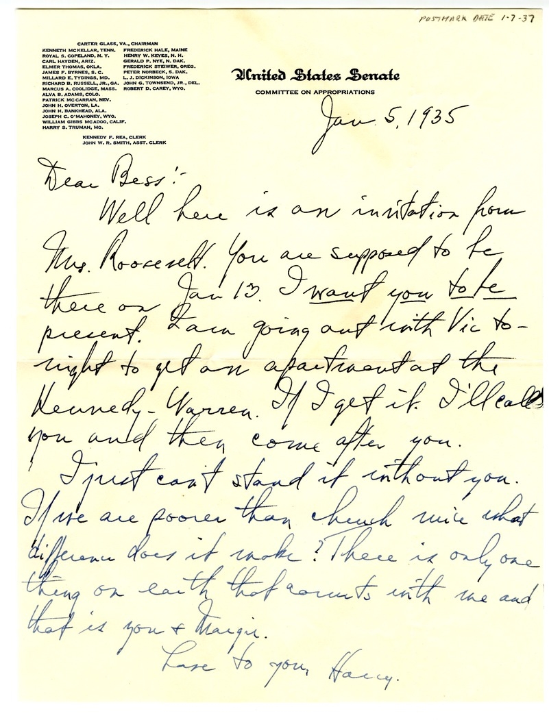 Letter from Harry S. Truman to Bess W. Truman